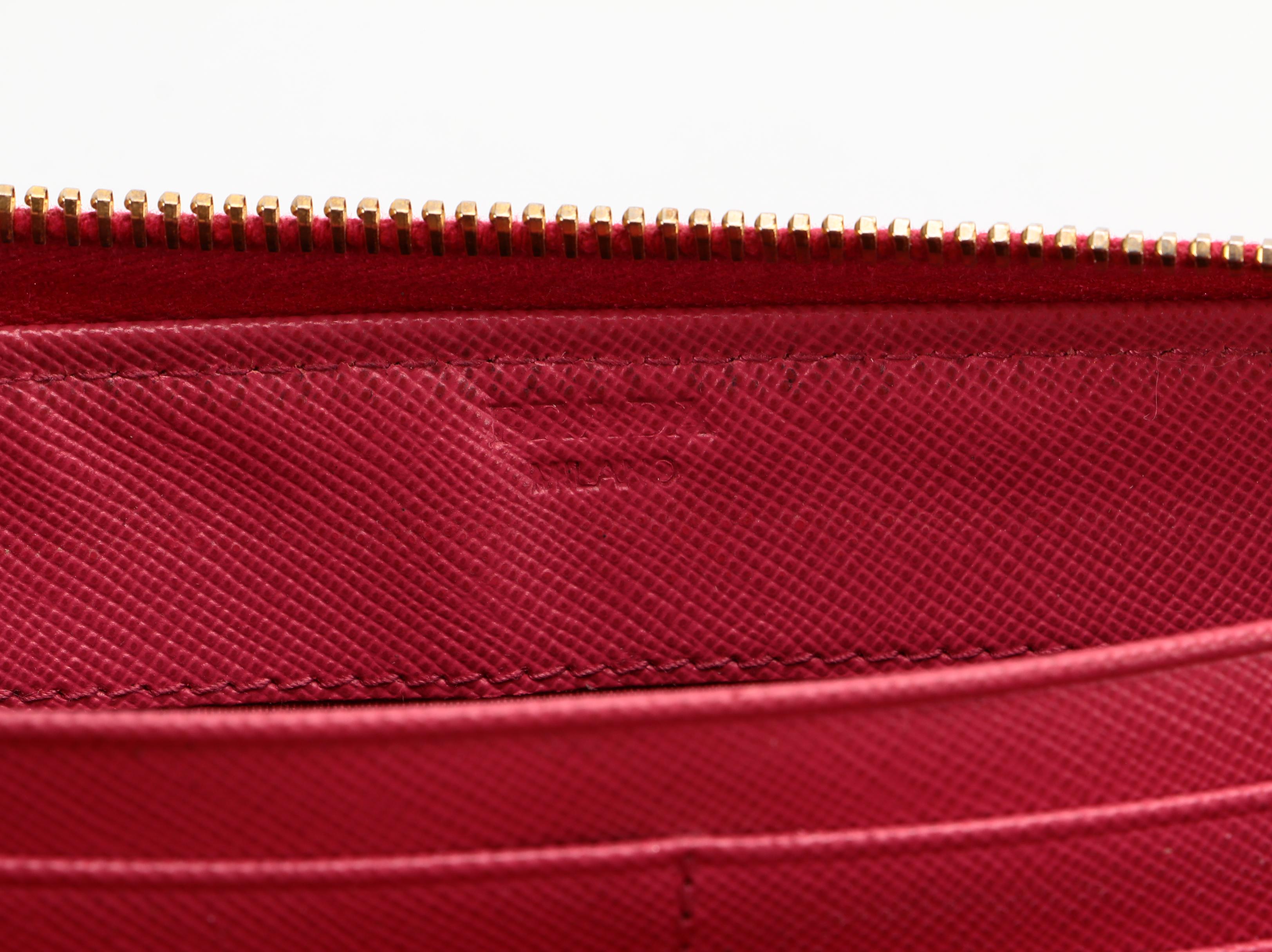 Prada Continental Bow Wallet in Peonia Saffiano Leather with Box