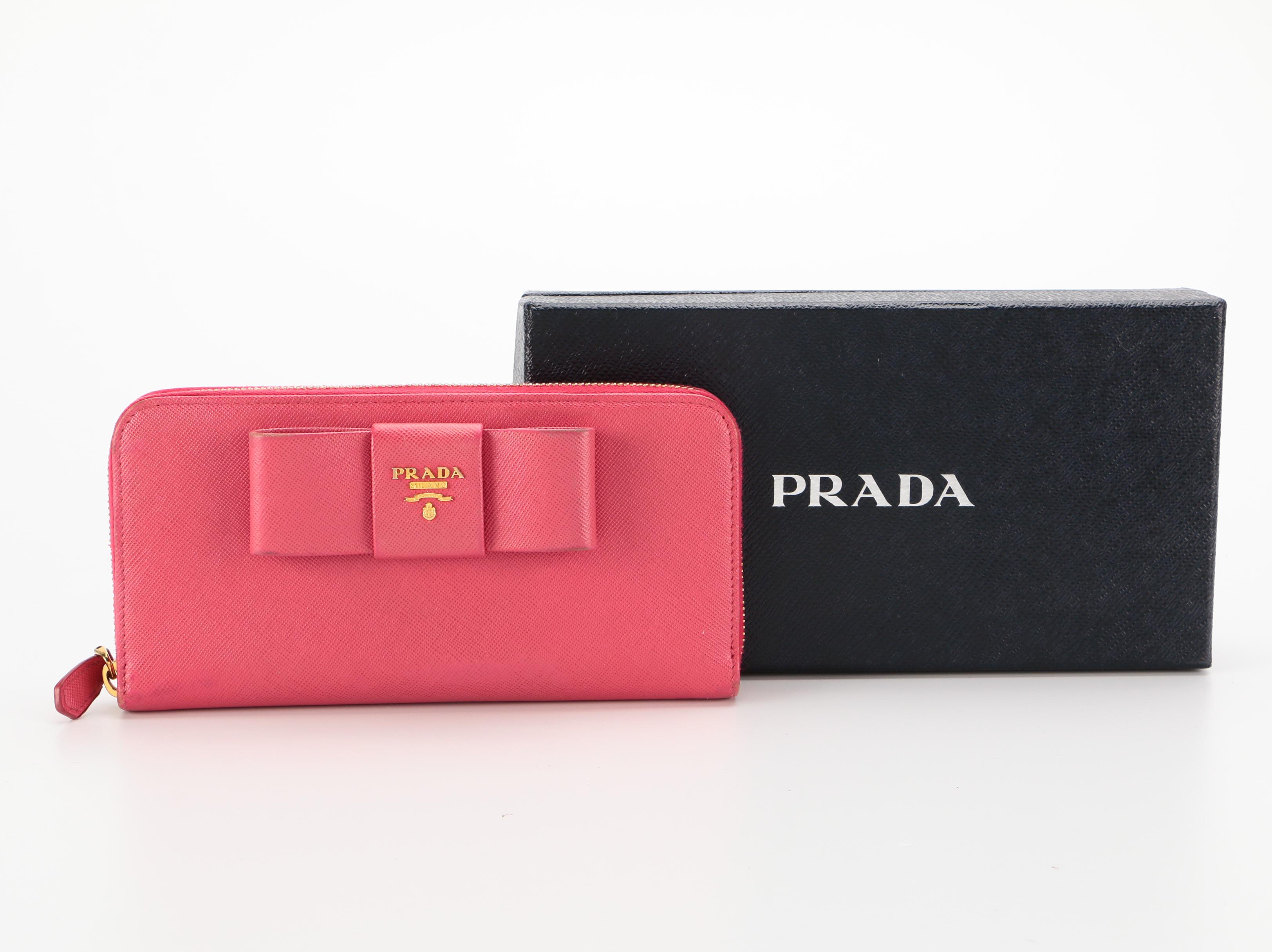 Prada Continental Bow Wallet in Peonia Saffiano Leather with Box