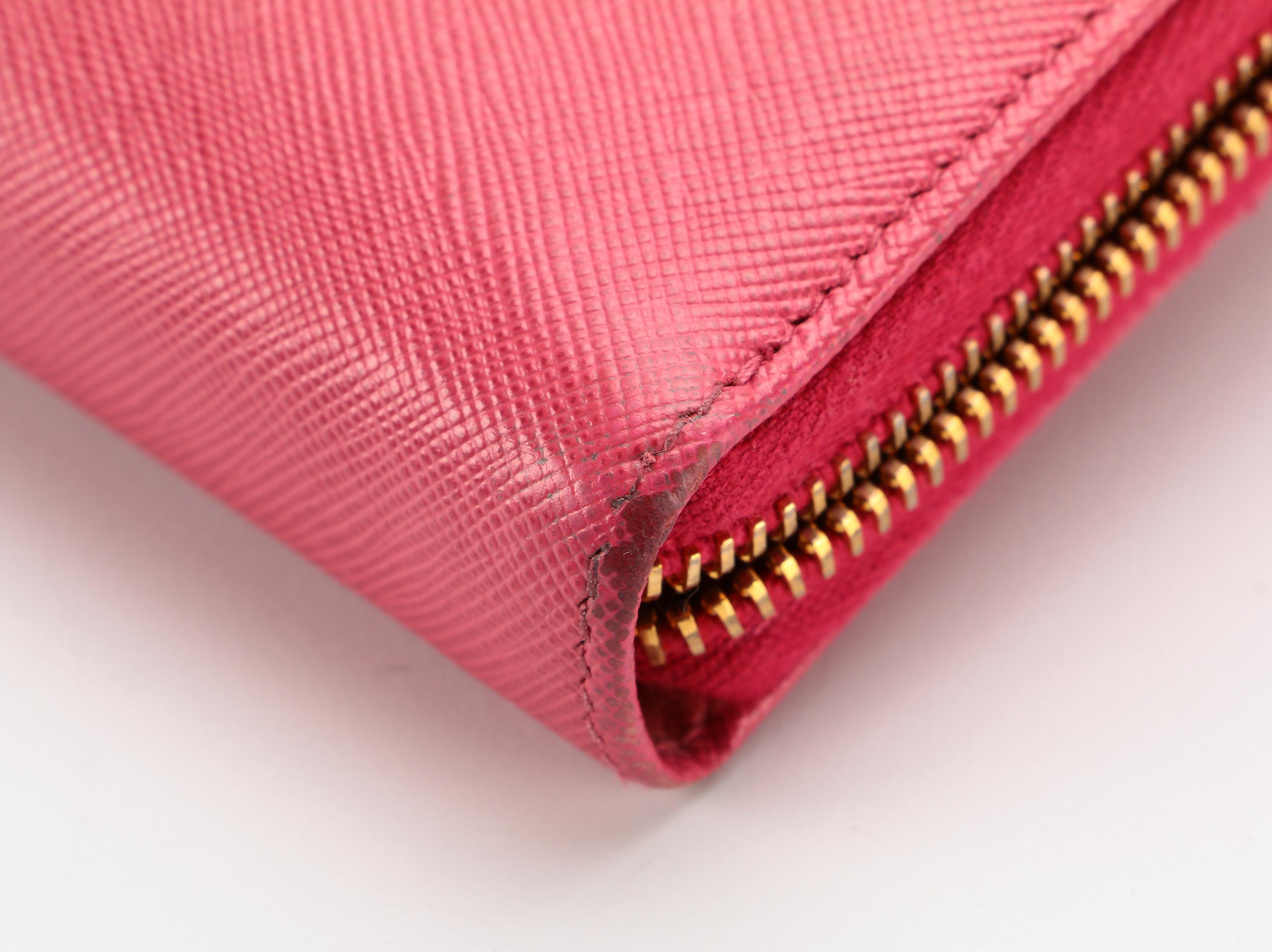 Prada Continental Bow Wallet in Peonia Saffiano Leather with Box