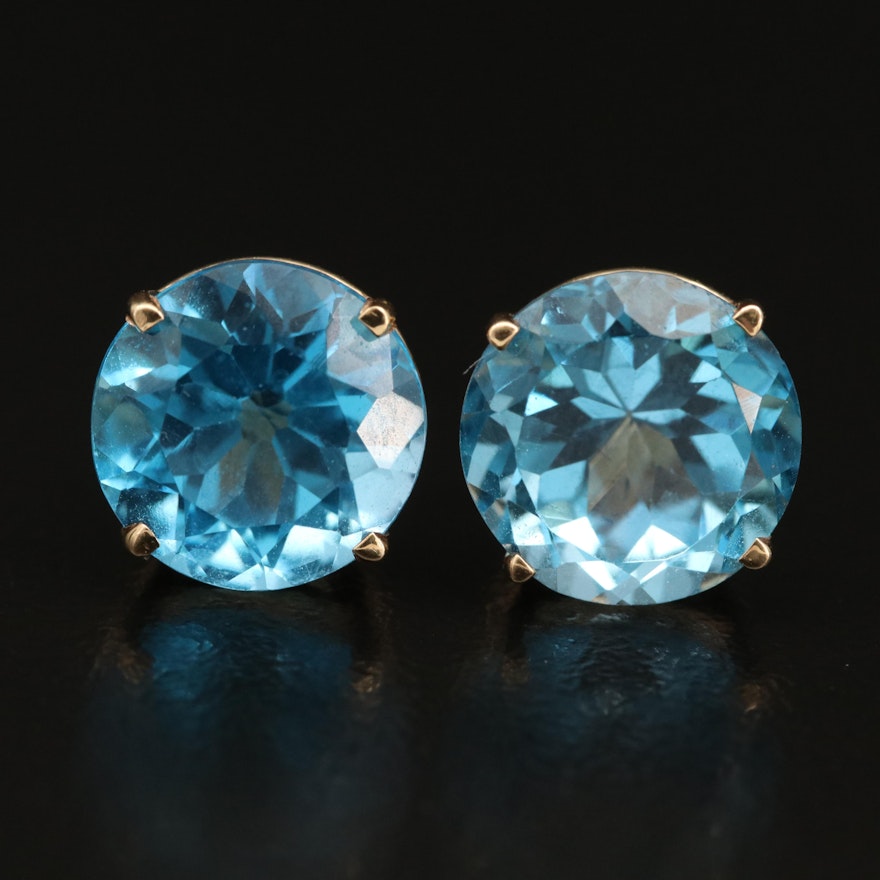 14K Swiss Blue Topaz Stud Earrings