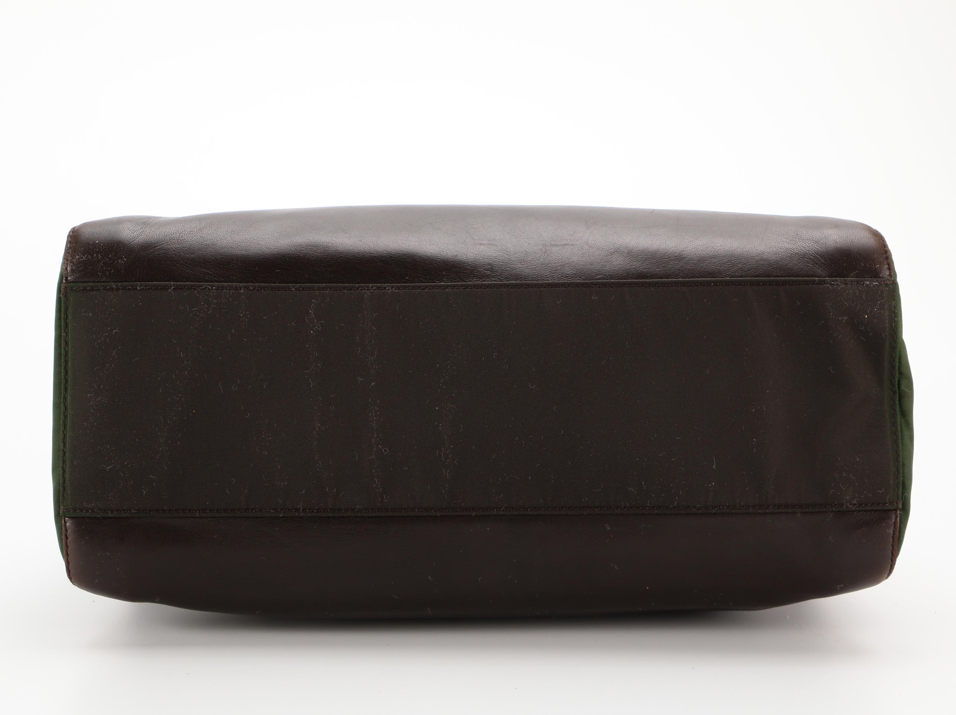 Prada Shoulder Bag in Green Tessuto Nylon and Brown Leather