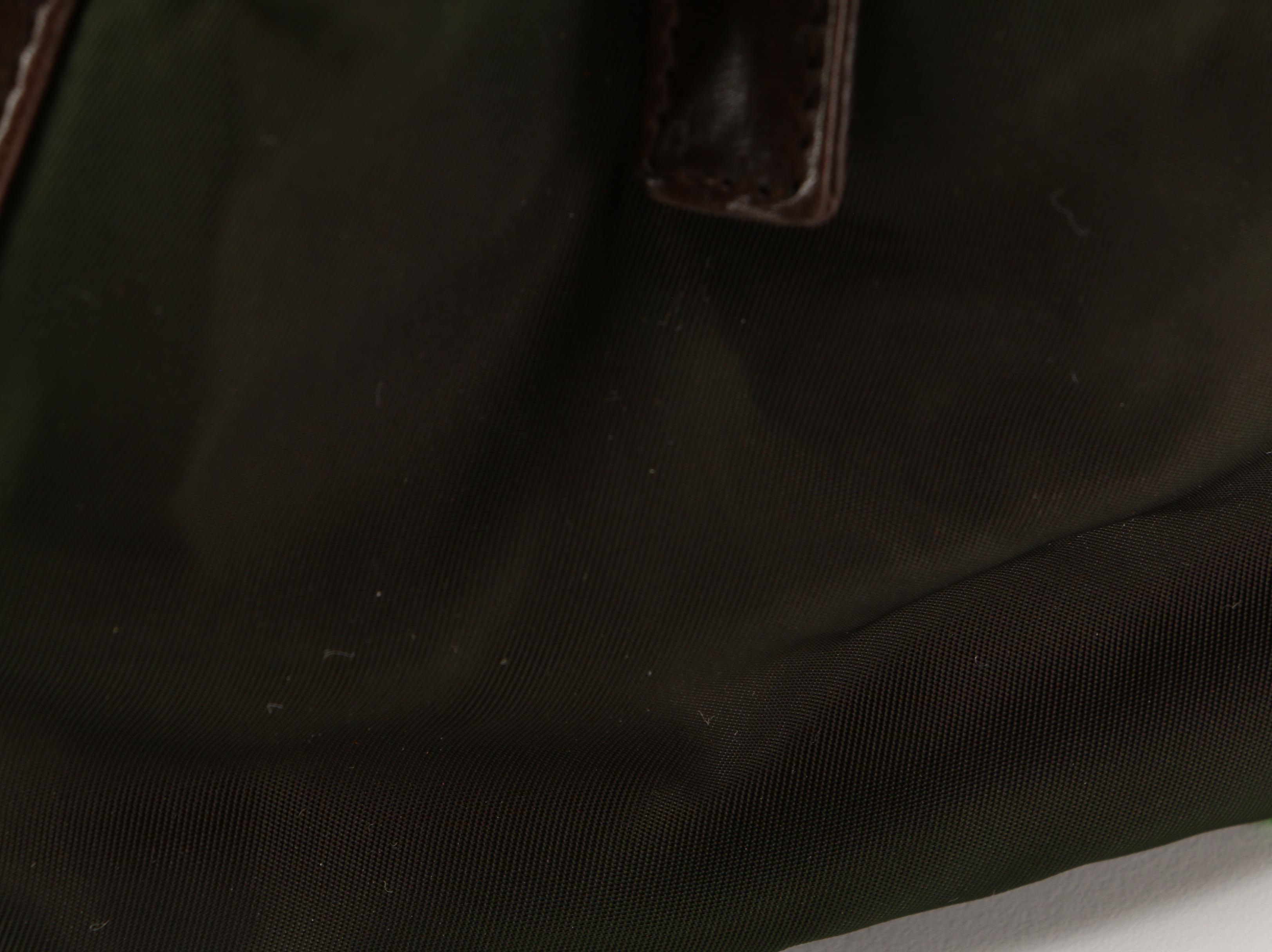 Prada Shoulder Bag in Green Tessuto Nylon and Brown Leather