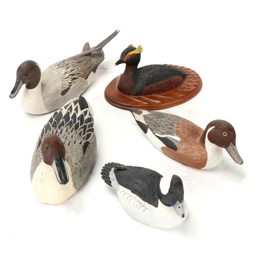 Artist Signed Hand-Painted Carved Wood Duck Figurines