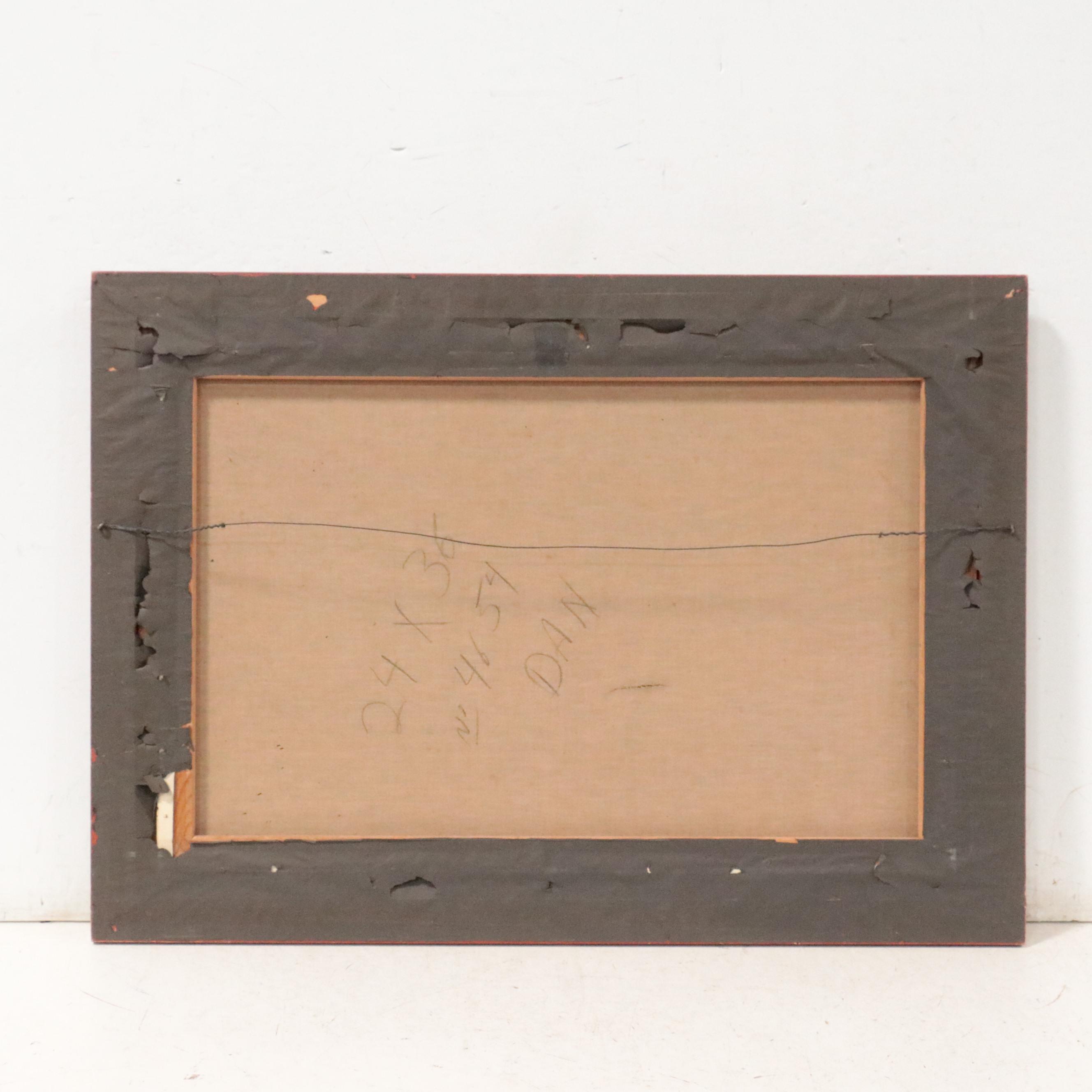 Landscape Oil Painting of Village Scene With Storm Clouds, Late 20th Century