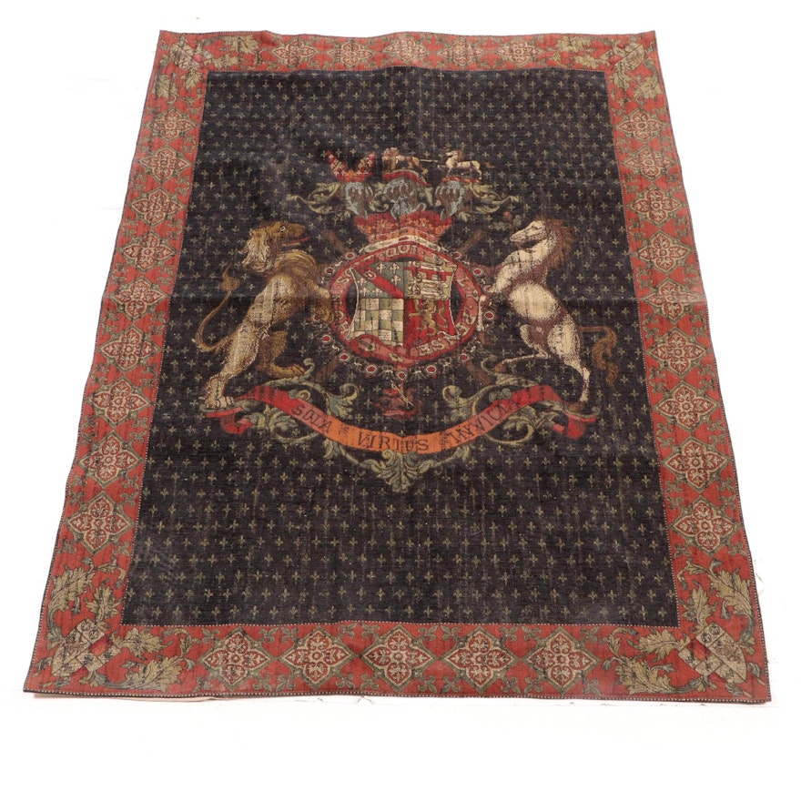 Machine Woven French Style Armorial Coat of Arms Tapestry