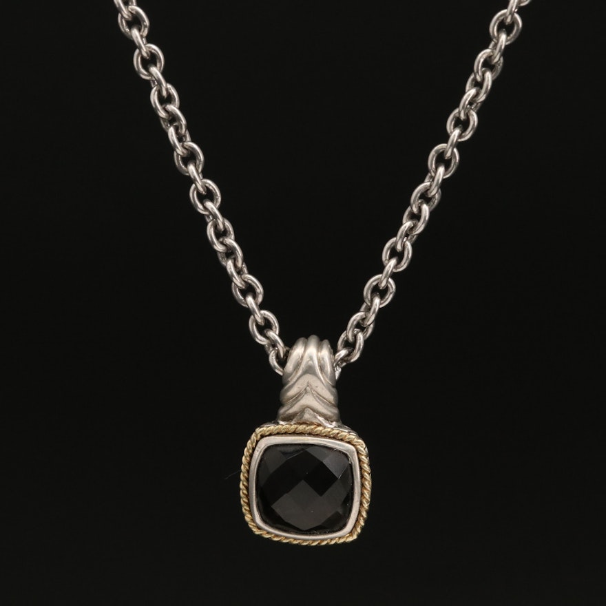 Andrea Candela Sterling Silver Smoky Quartz Pendant Necklace with 18K Accent