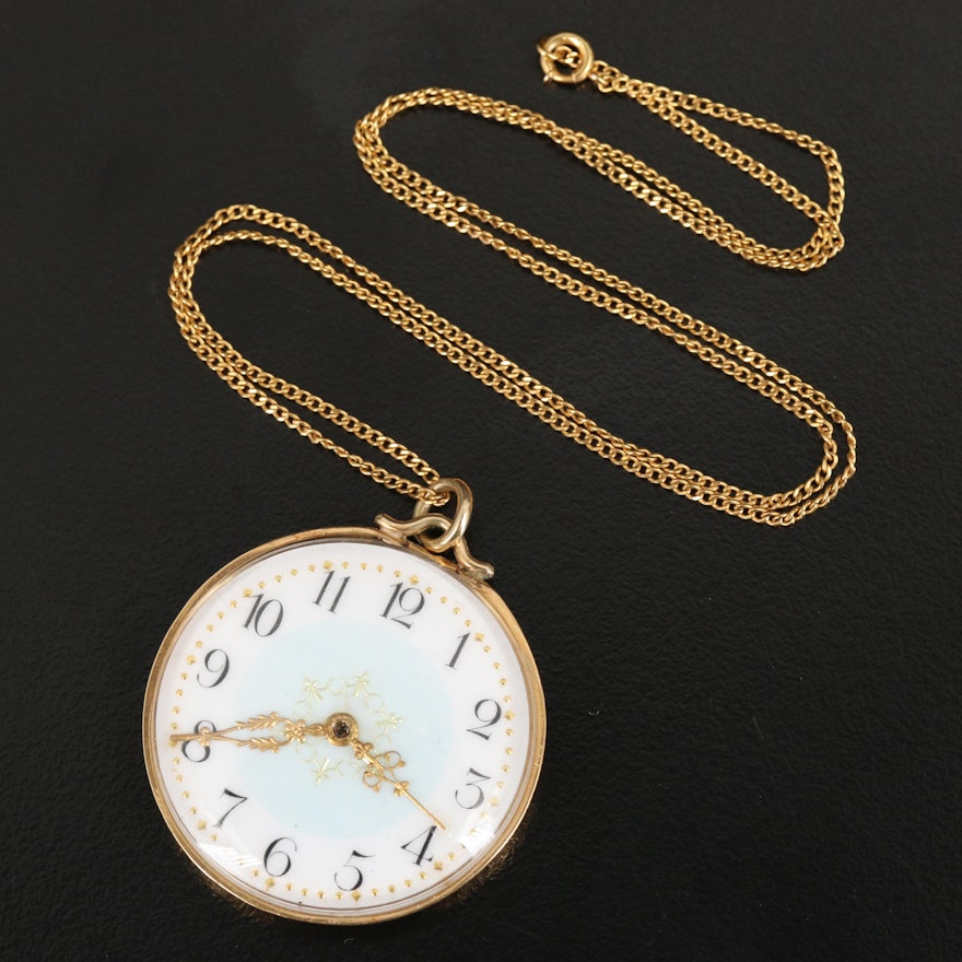 18 Karat Case Back with Dial and Hands Pendant Watch
