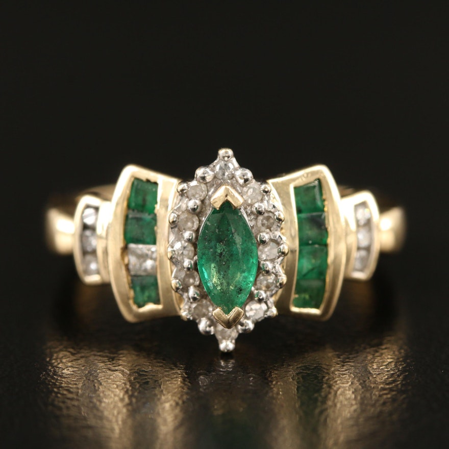 14K Emerald and Diamond Ring
