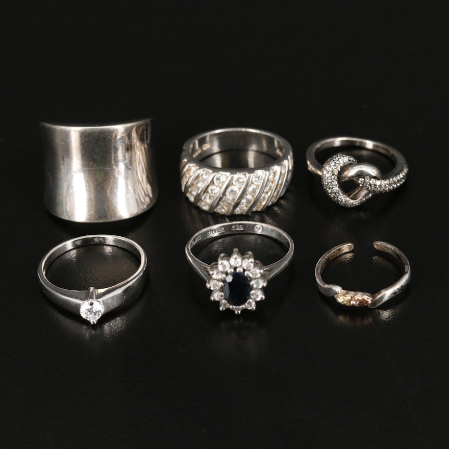Assorted Sterling Silver Rings Featuring Elle and Pandora Love Knot Ring