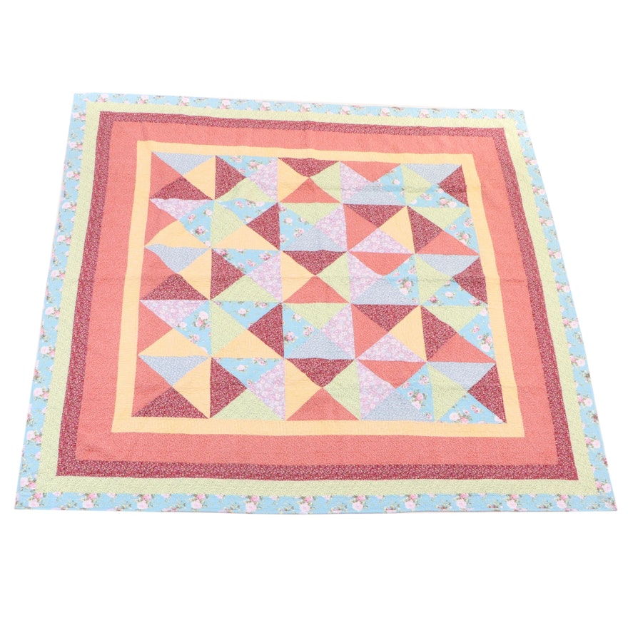 Floral Patterned Triangle Block Cotton Quilt