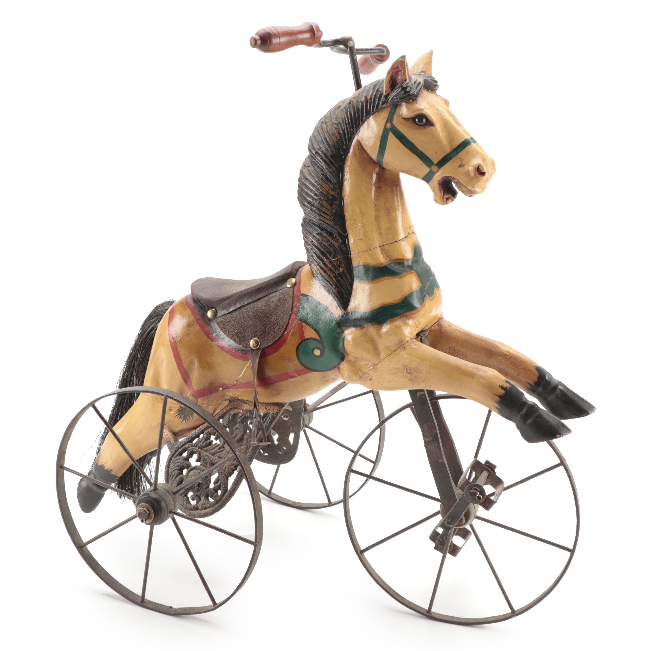 Victorian Wooden Horse Velocipede Tricycle, 19th Century