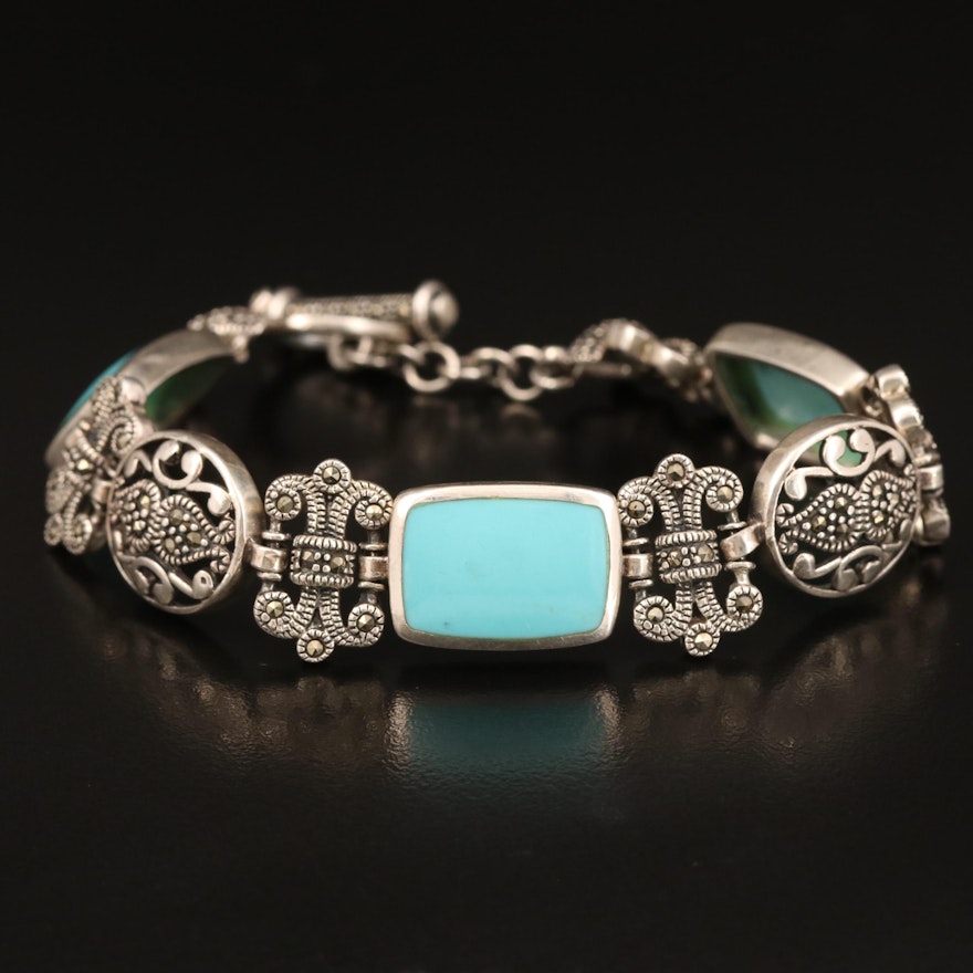 Sterling Faux Turquoise and Marcasite Bracelet