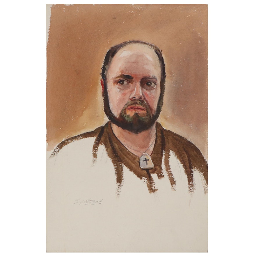 Edmond J. Fitzgerald Watercolor Portrait of Man, 1979