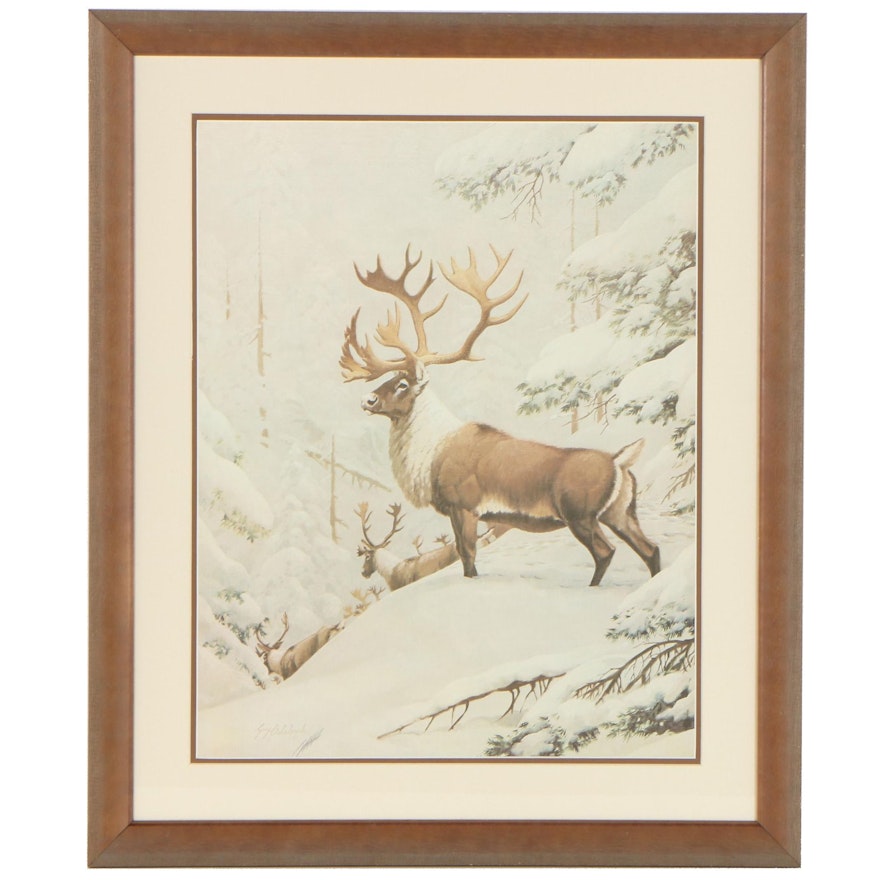 Guy Coheleach Offset Lithograph "Caribou," Late 20th Century