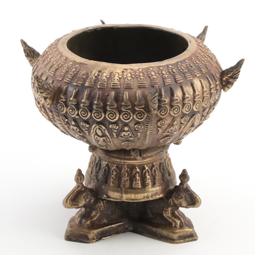 Southeast Asian Cast Bronze Insense Bowl on Elephant Tripod Stand