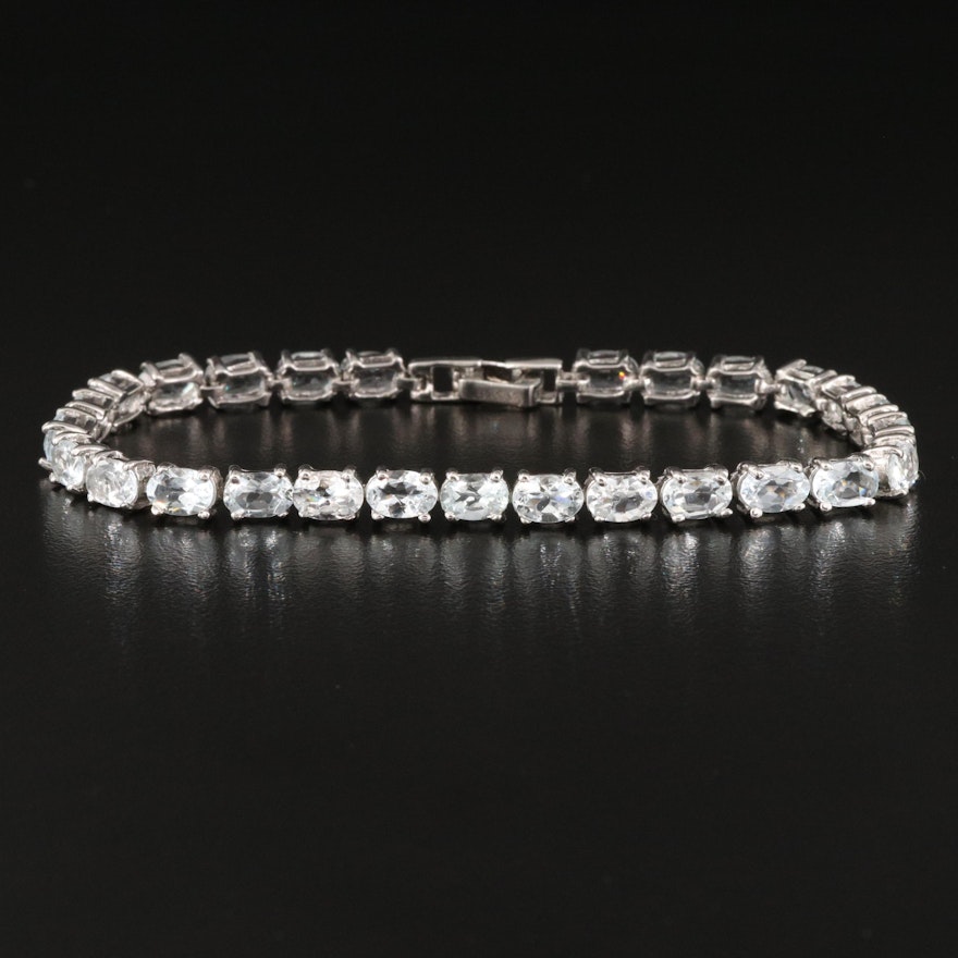 Sterling Silver Aquamarine Line Bracelet