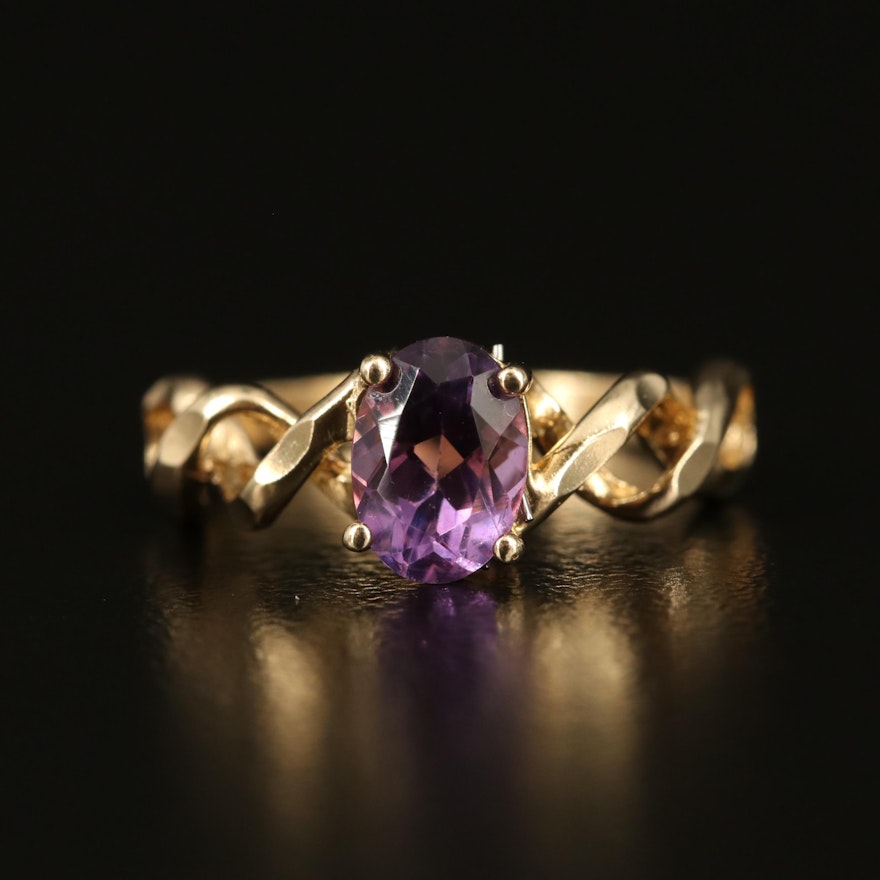 10K Amethyst Ring with Twisted Shoulders