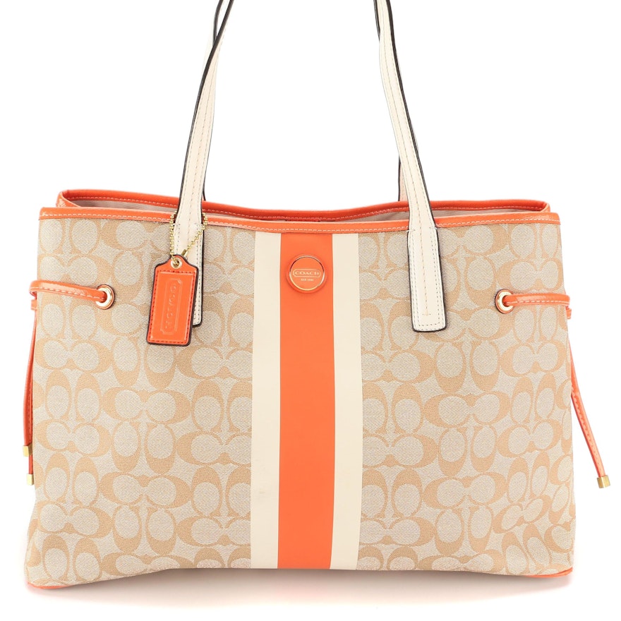 Coach Signature Stripe PVC Carryall Tote with Leather Trim