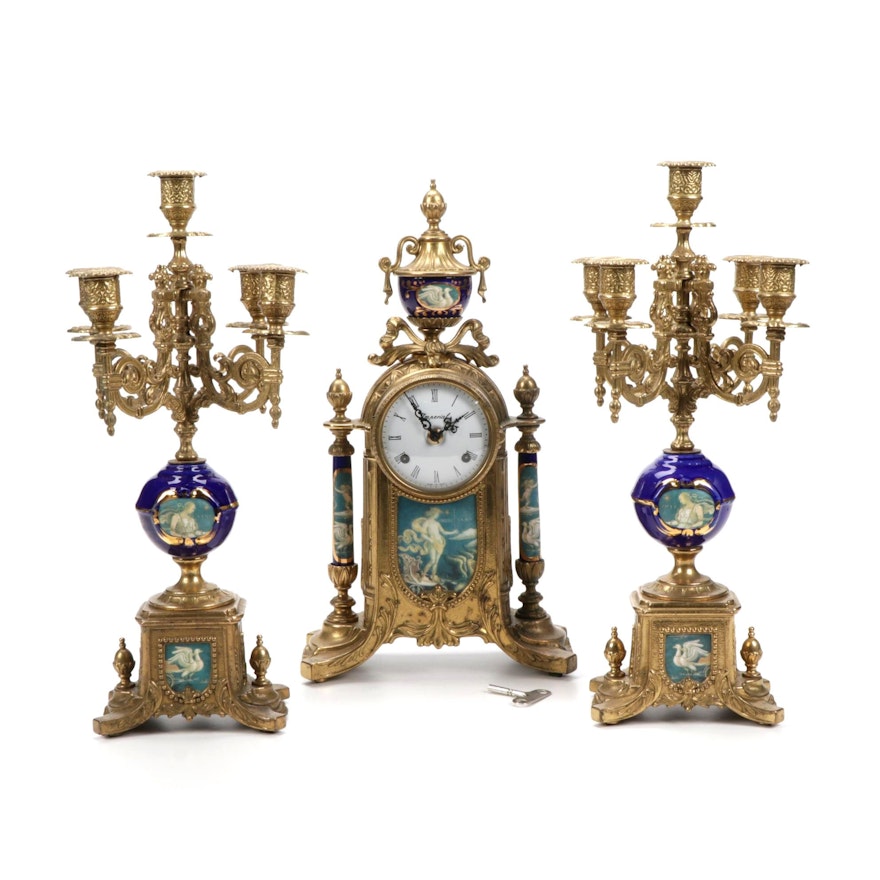 Italian Imperial Sèvres Style Clock Garniture, Mid to Late 20th Century