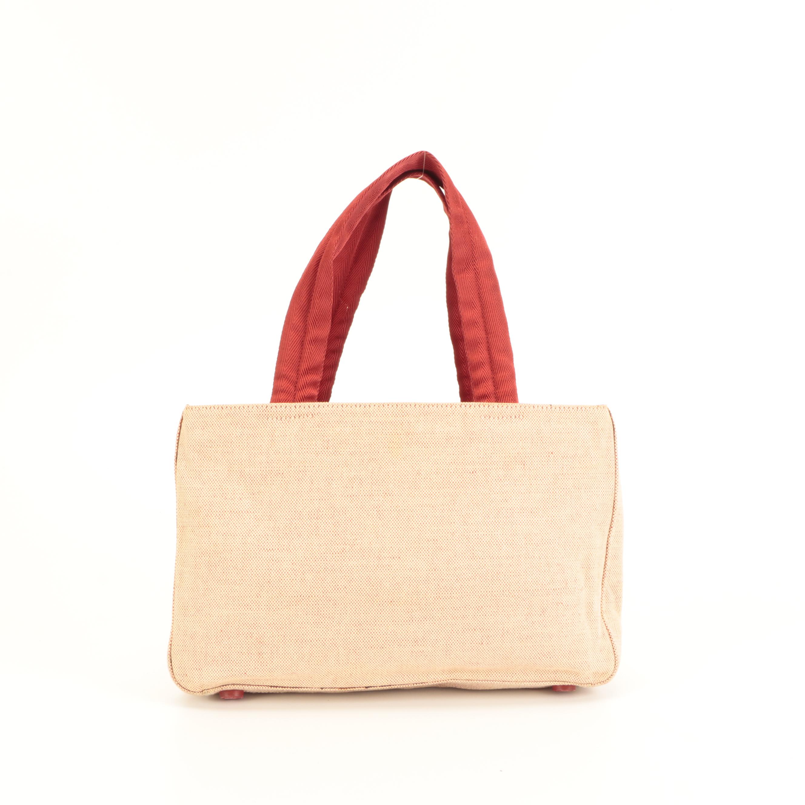 Prada Linea Rossa Tote in Beige and Red Canvas