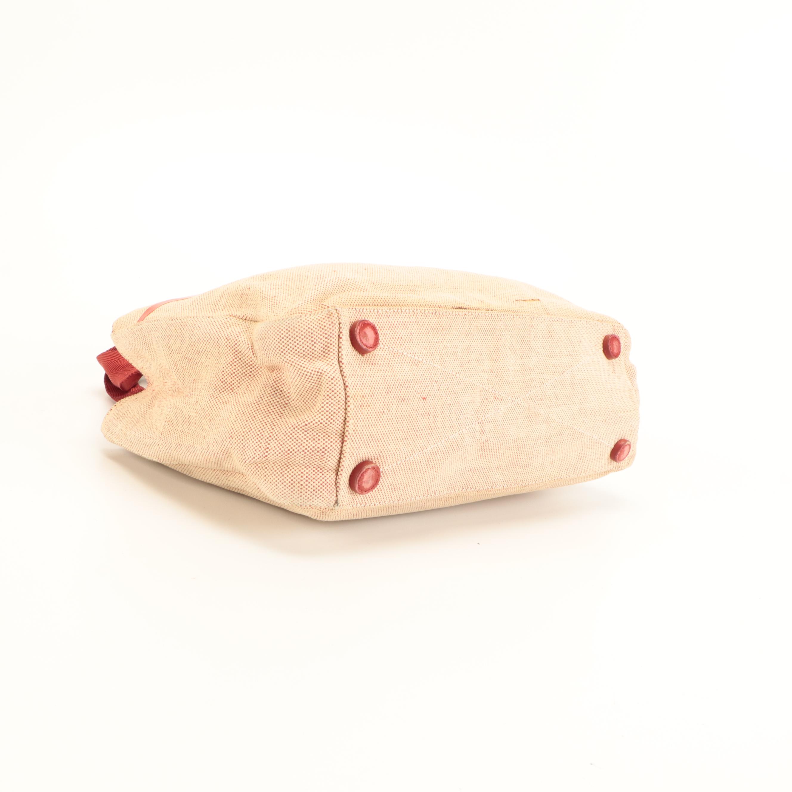 Prada Linea Rossa Tote in Beige and Red Canvas
