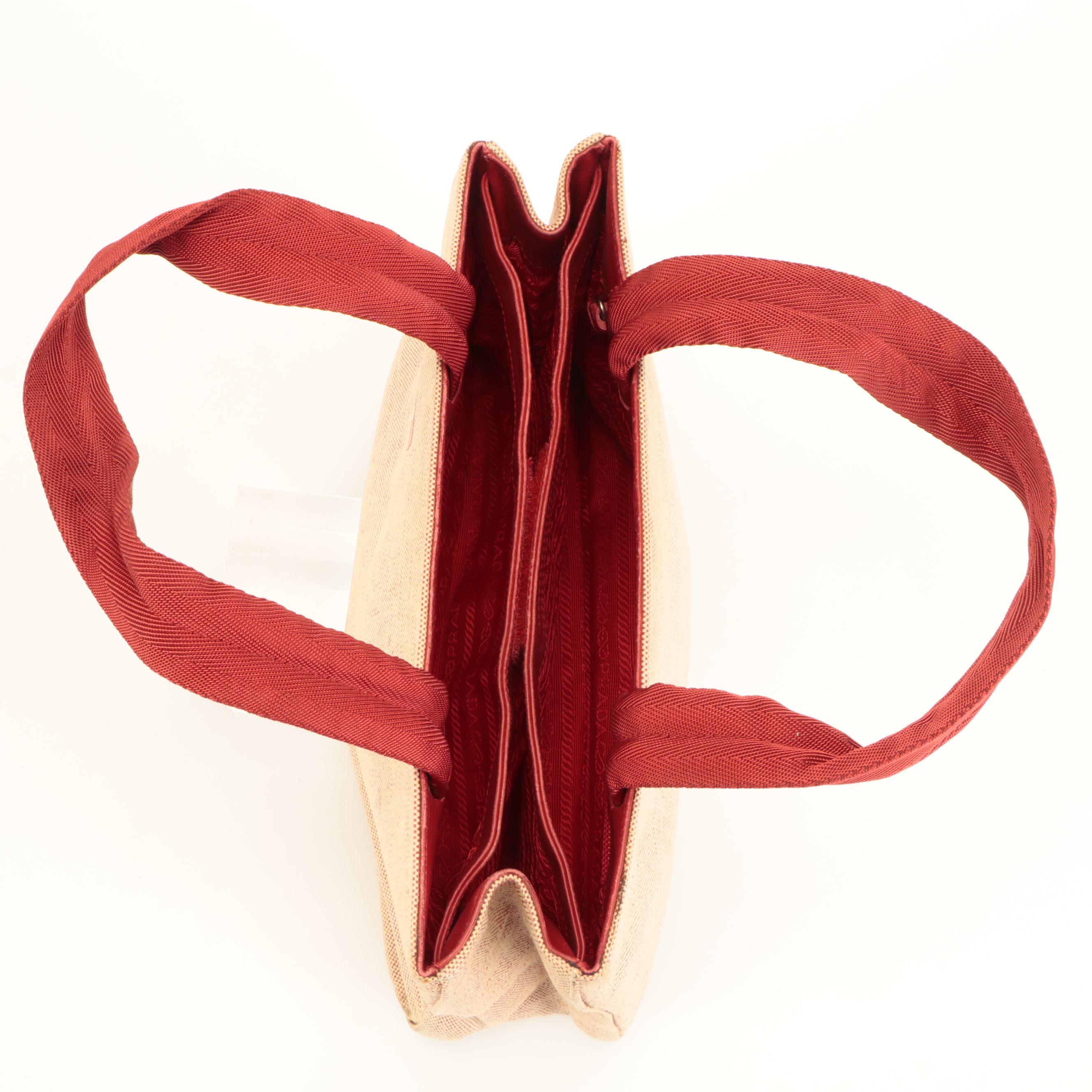 Prada Linea Rossa Tote in Beige and Red Canvas