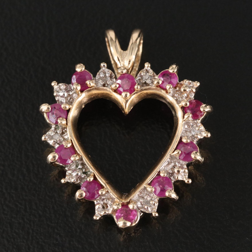 10K Ruby and Diamond Heart Pendant