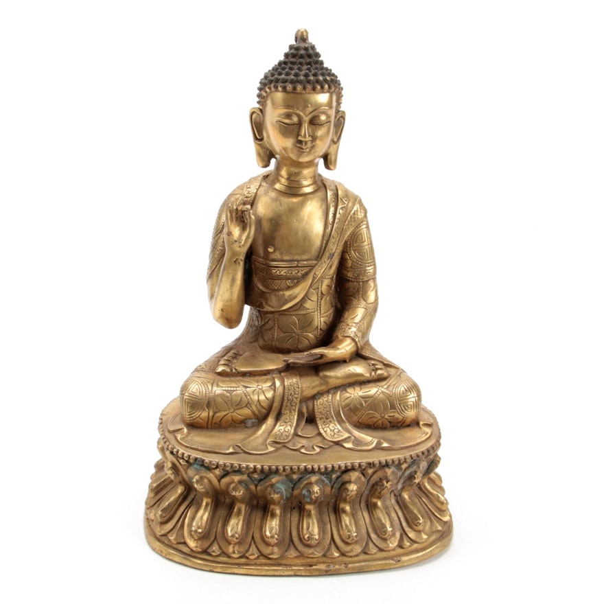 Chinese Cast Brass Gautama in Shunya Mudra Figurine