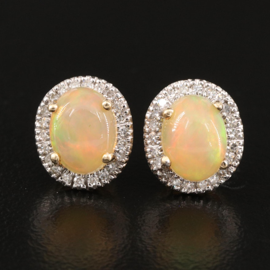 14K Opal and Diamond Halo Earrings