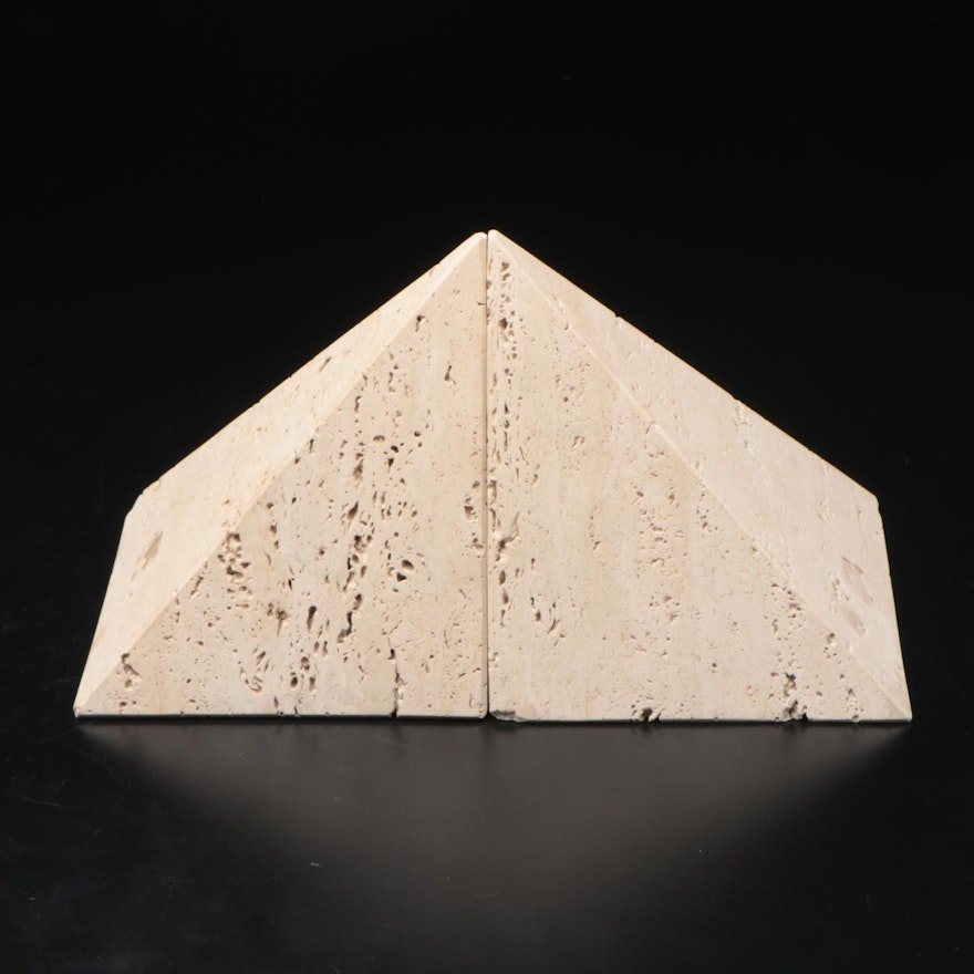 Raymor Travertine Bookends, Mid to Late 20th Century