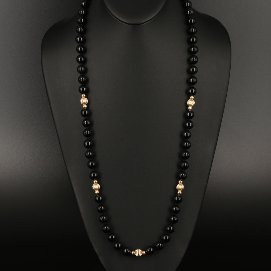 14K Black Onyx Beaded Necklace