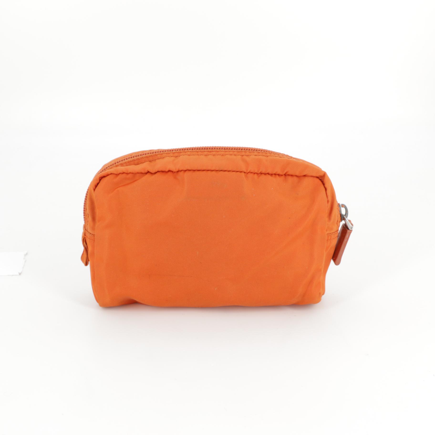 Prada Orange Tessuto Nylon Zip Pouch with Saffiano Leather