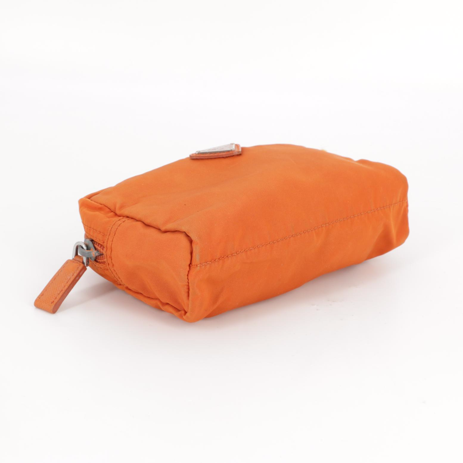 Prada Orange Tessuto Nylon Zip Pouch with Saffiano Leather