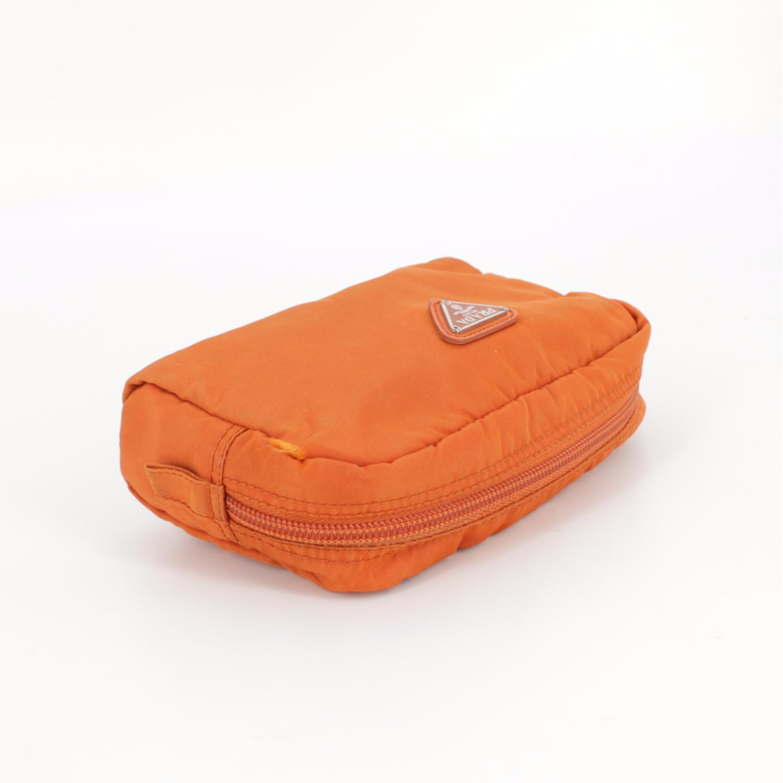 Prada Orange Tessuto Nylon Zip Pouch with Saffiano Leather