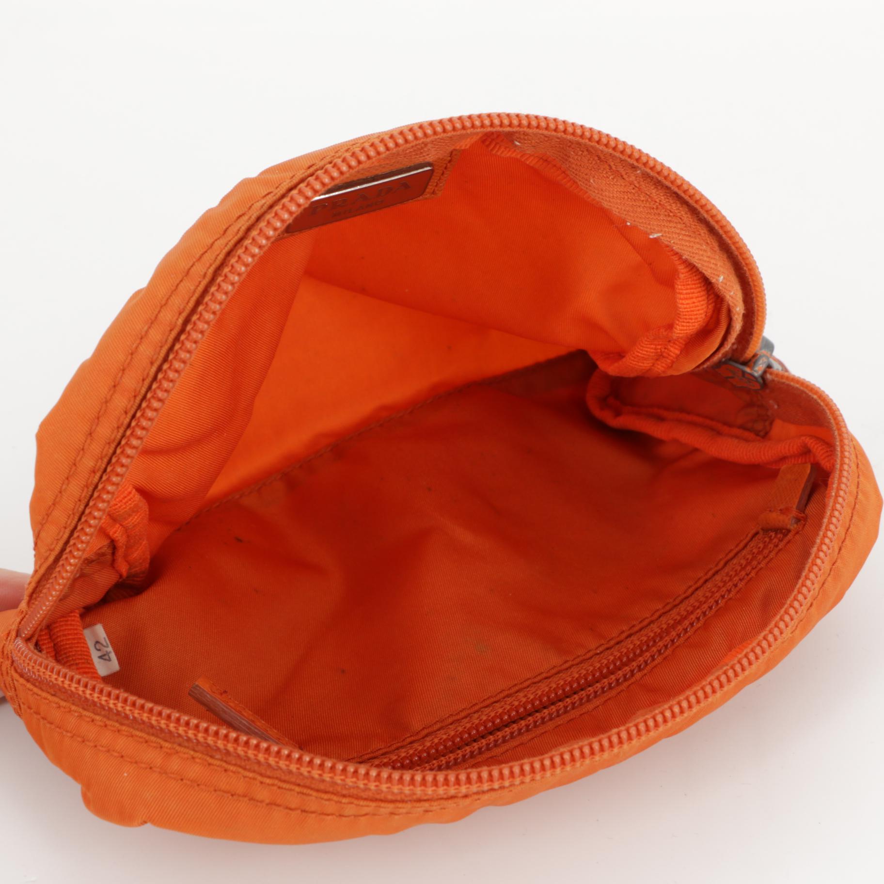 Prada Orange Tessuto Nylon Zip Pouch with Saffiano Leather