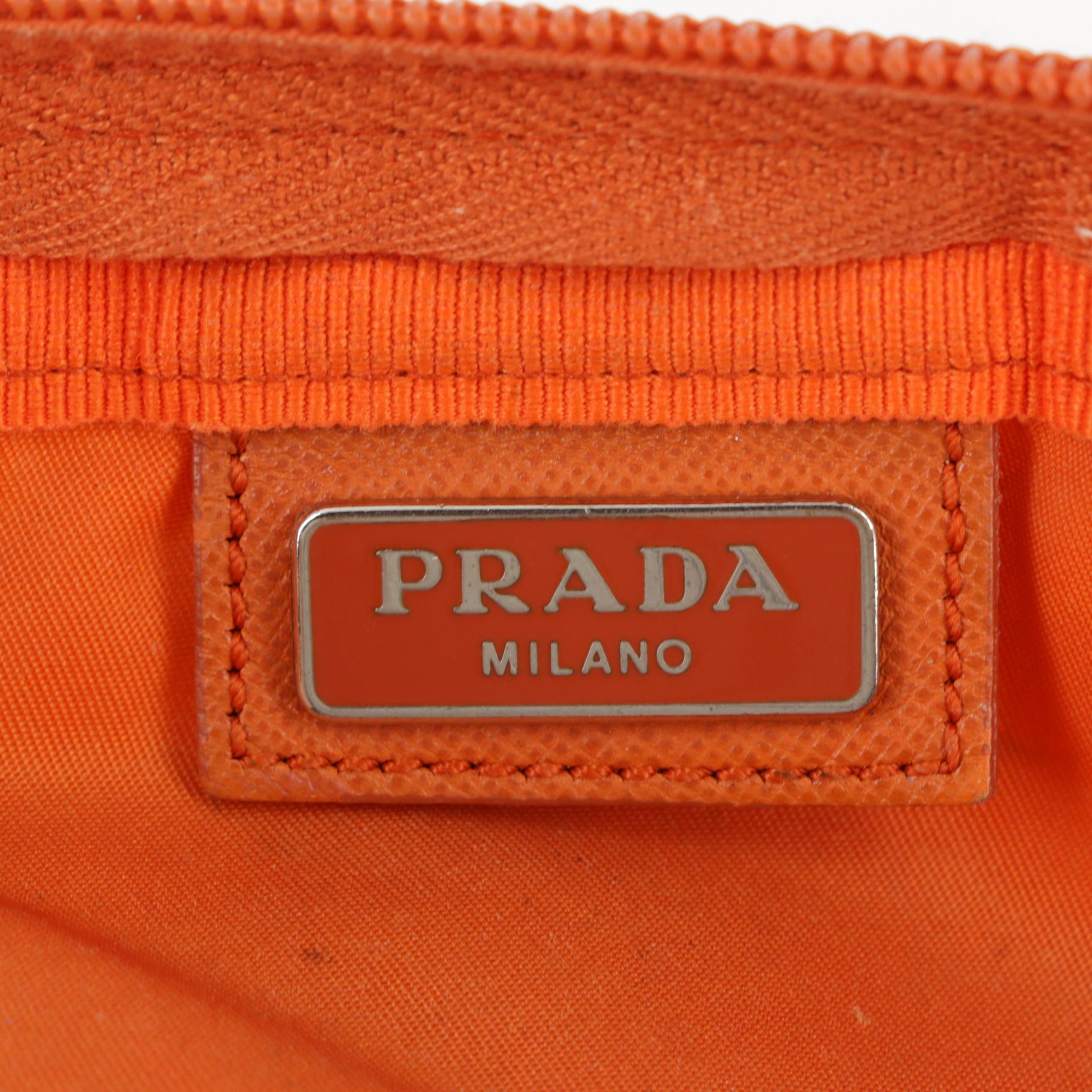 Prada Orange Tessuto Nylon Zip Pouch with Saffiano Leather
