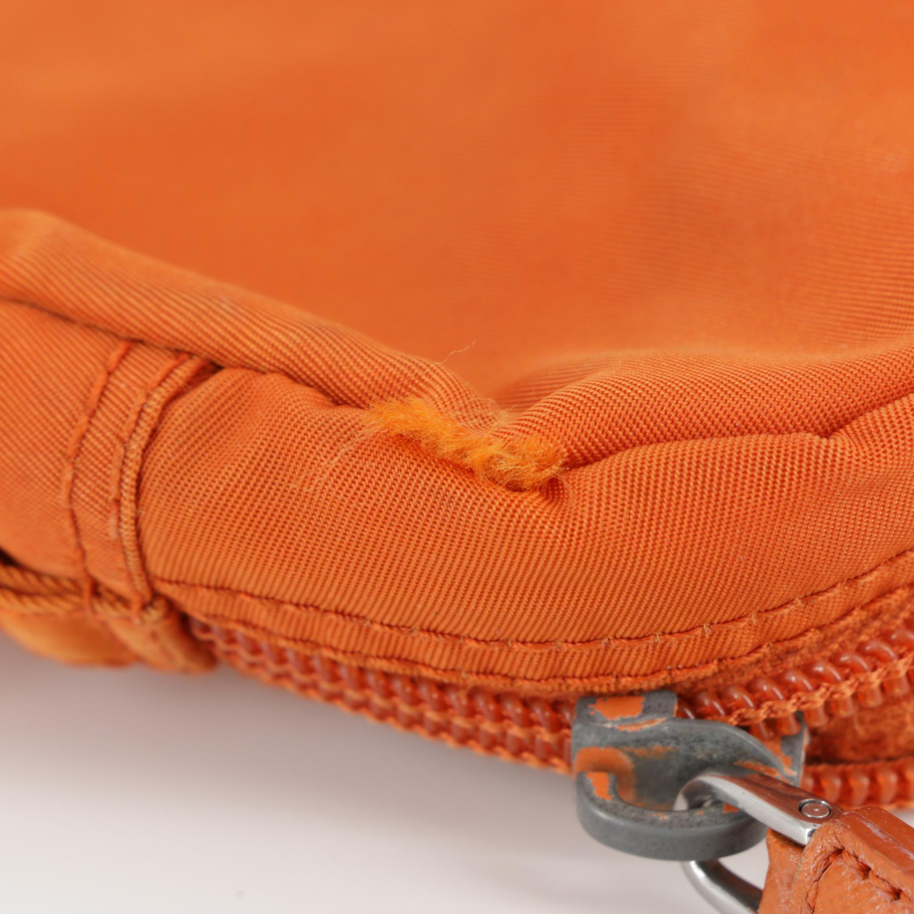 Prada Orange Tessuto Nylon Zip Pouch with Saffiano Leather