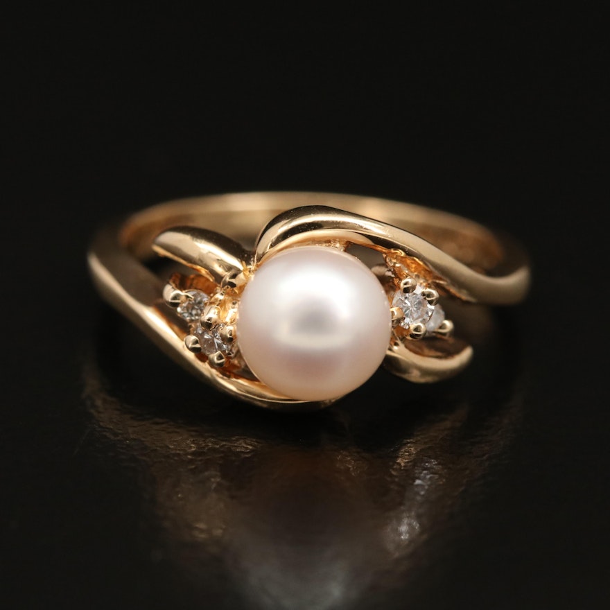 10K Pearl and Diamond Bypass Ring