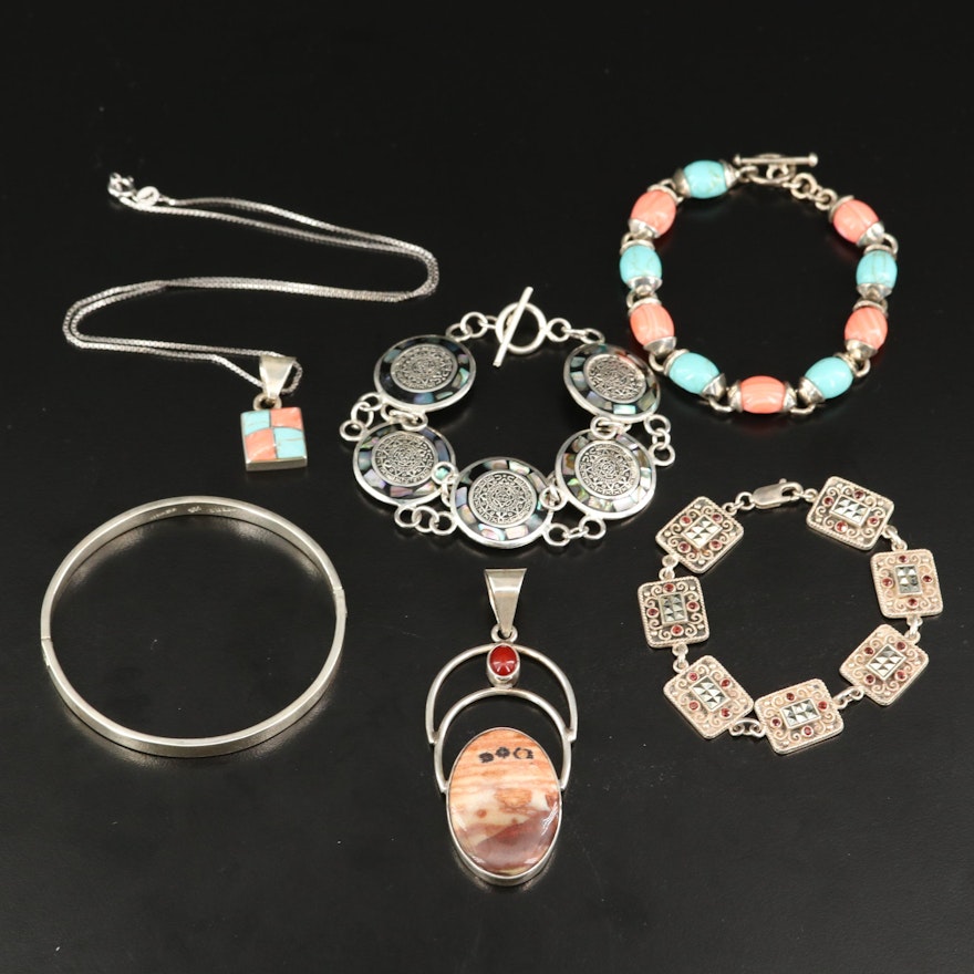 Mexican Sterling Silver Jewelry Featuring Jasper, Abalone and Carnelian