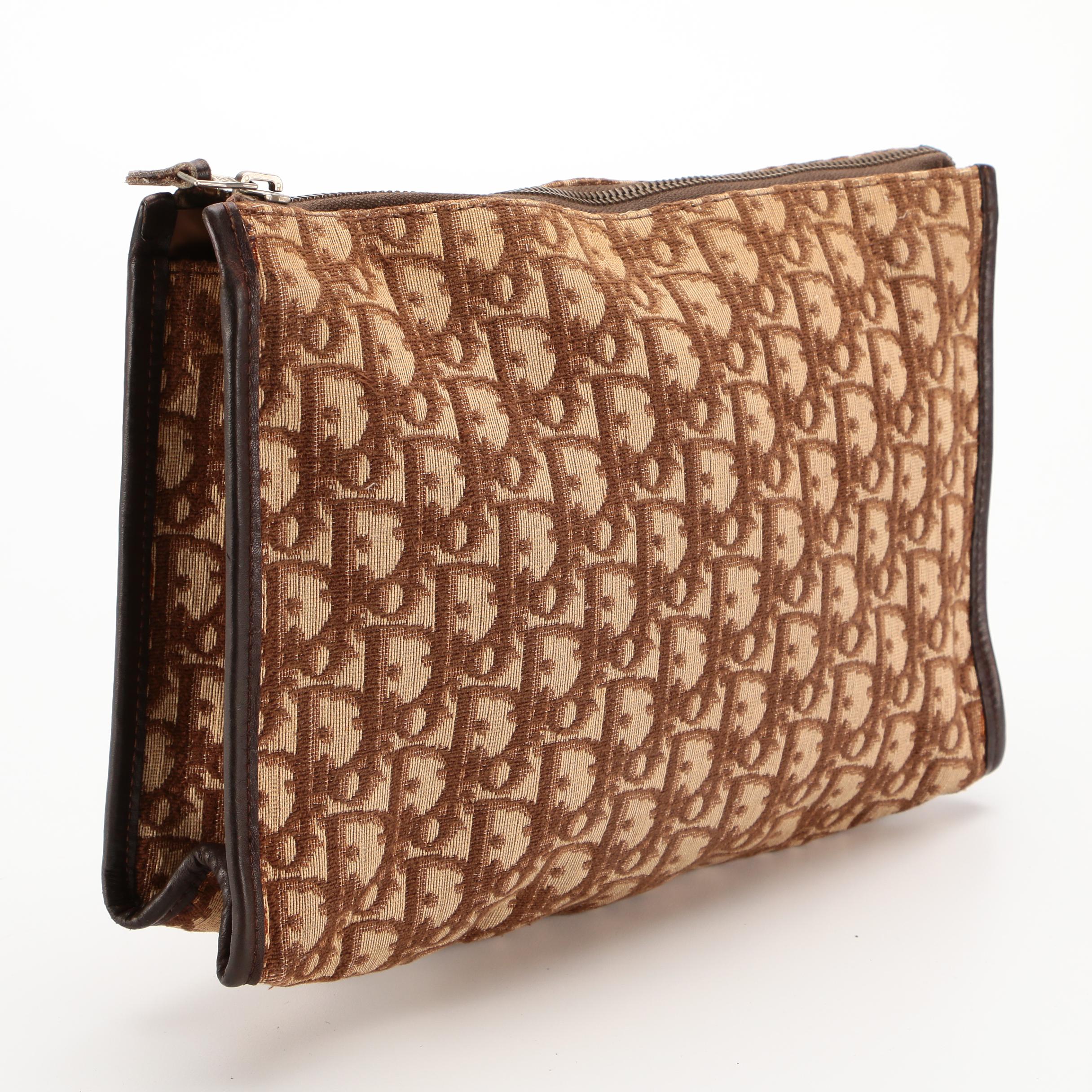 Christian Dior Cosmetic Pouch in Brown Trotter Canvas and Dark Brown Leather