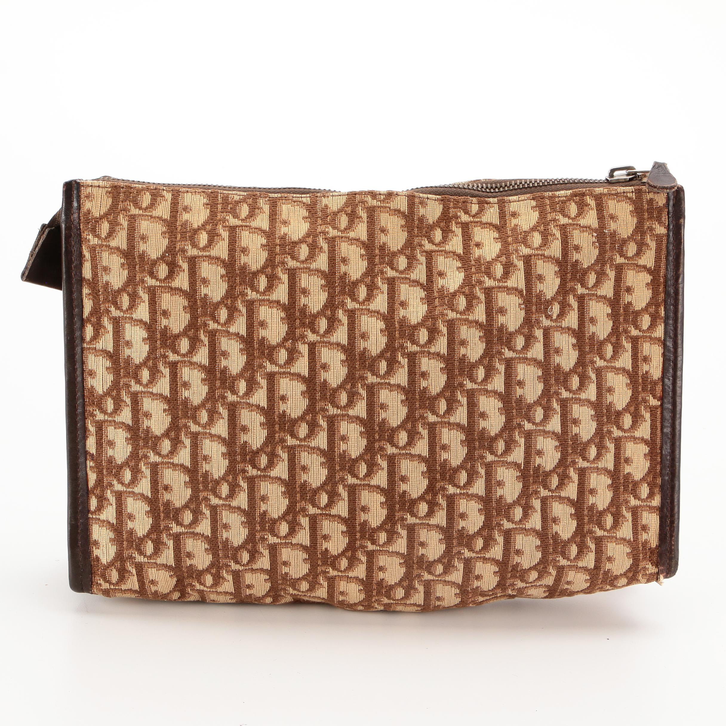 Christian Dior Cosmetic Pouch in Brown Trotter Canvas and Dark Brown Leather