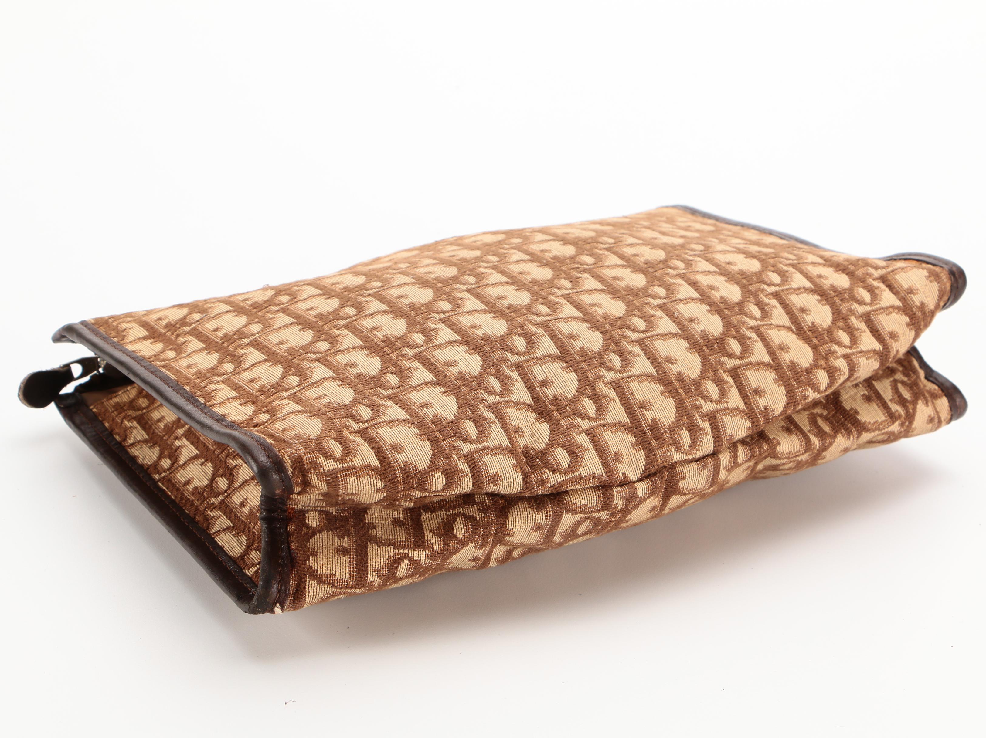 Christian Dior Cosmetic Pouch in Brown Trotter Canvas and Dark Brown Leather