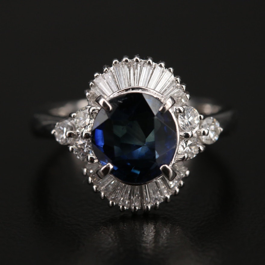 Platinum 2.20 CT Sapphire and Diamond Ring with GIA Report