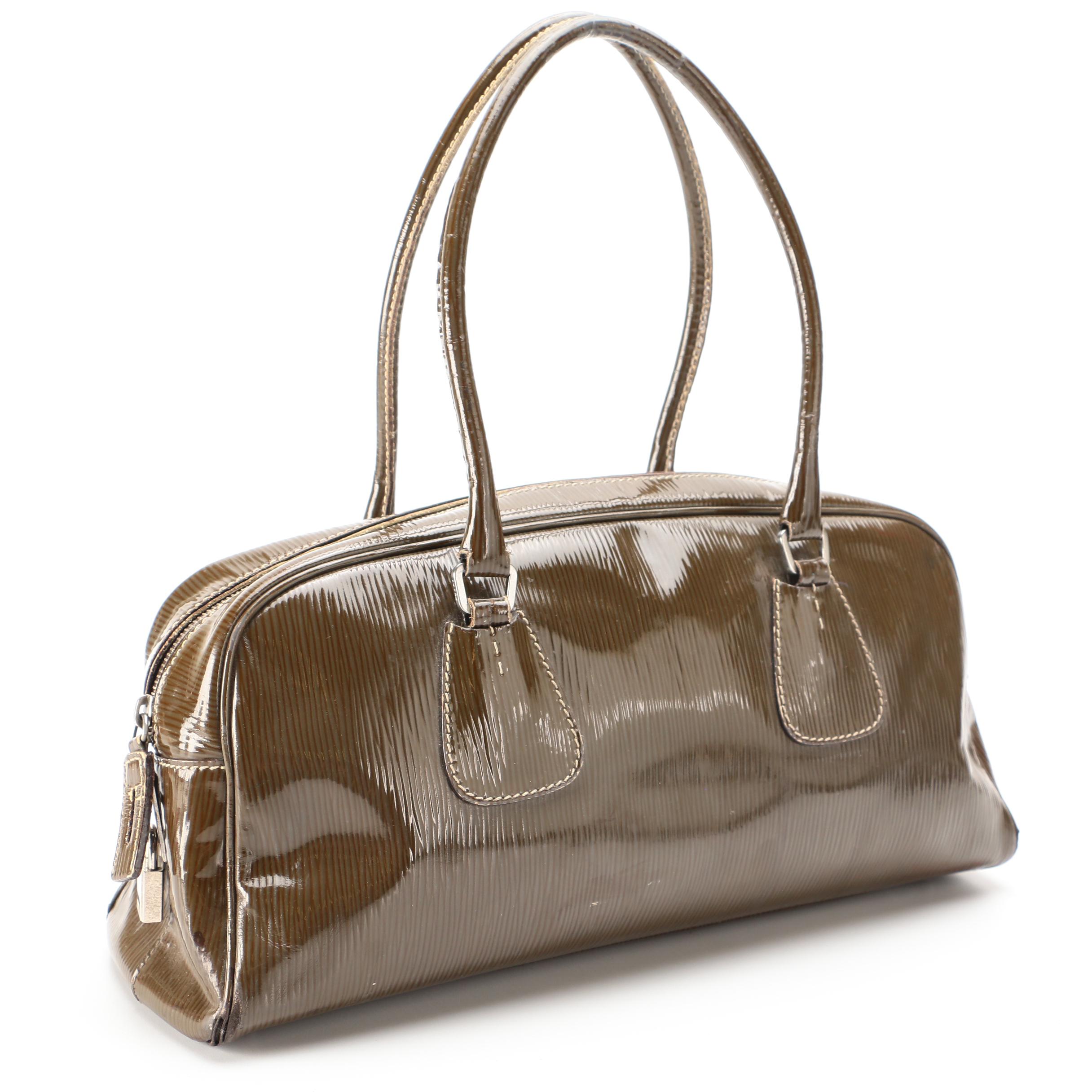 Prada Bowler Bag in Olive Embossed Patent Leather