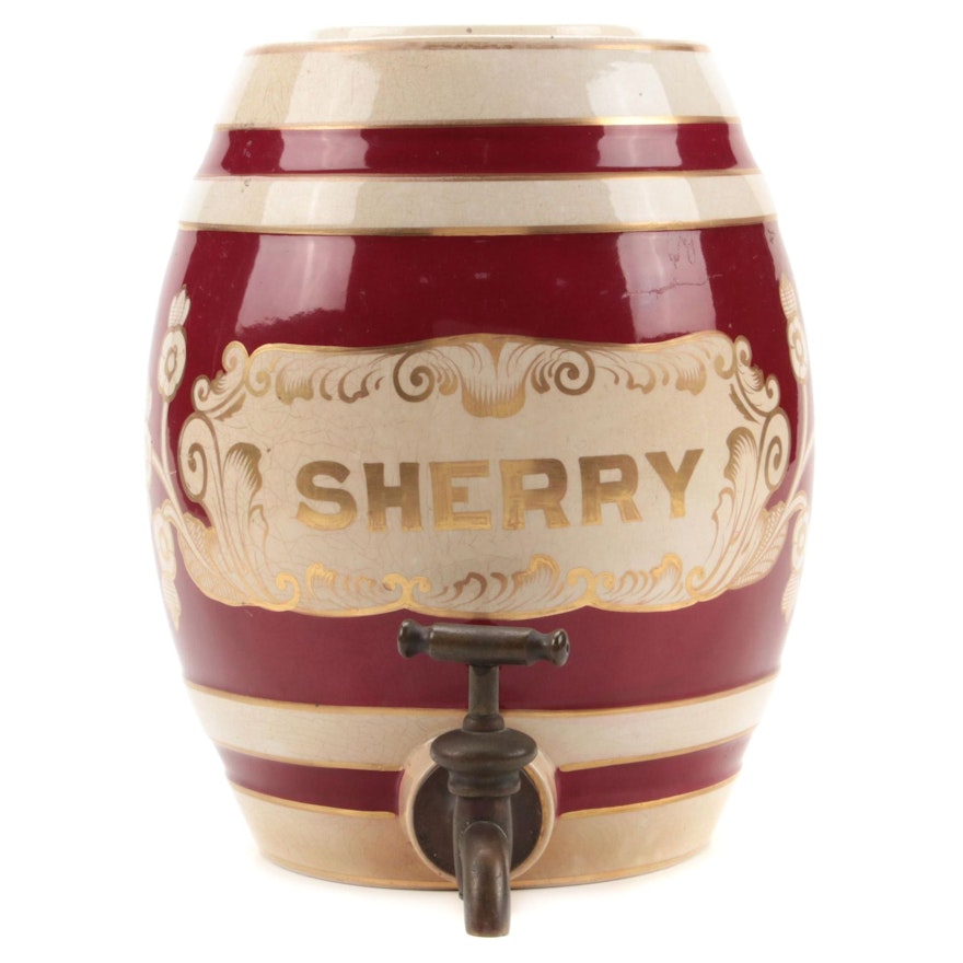 Barrel Shaped Ceramic Sherry Dispenser, Late 19th to Early 20th Century