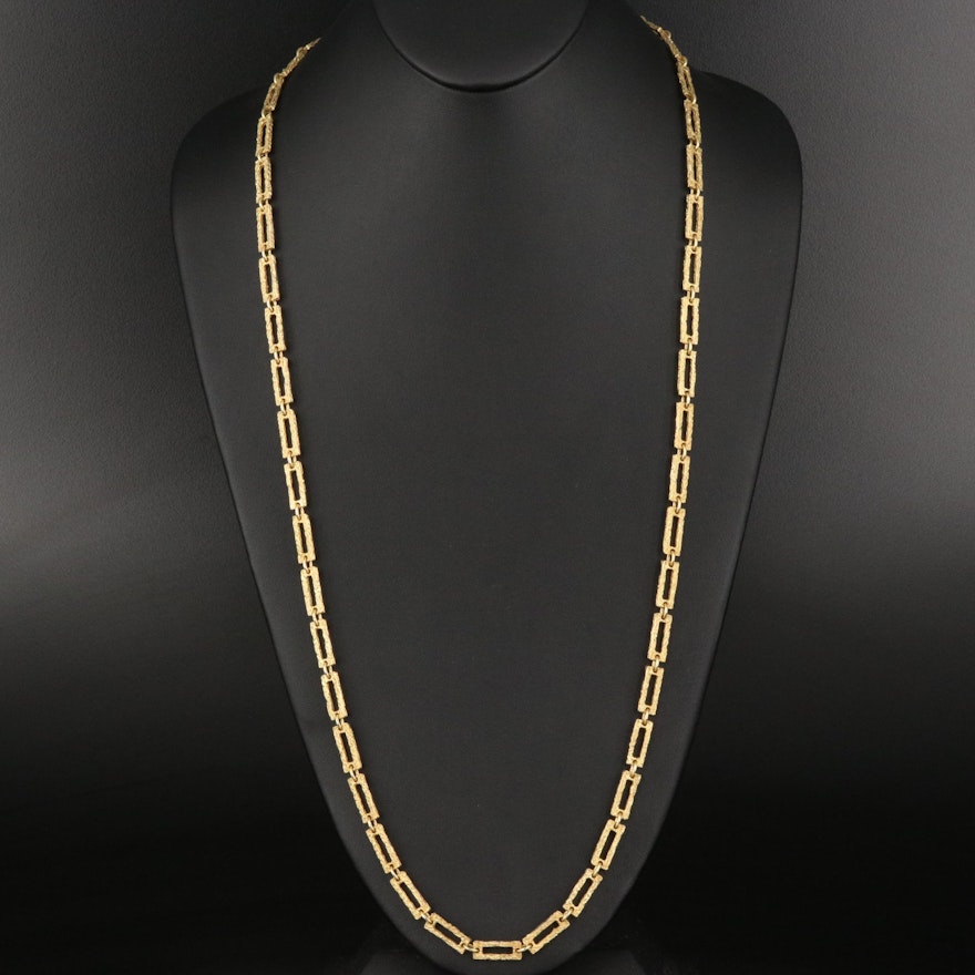 18K Textured Rectangular Link Chain Necklace