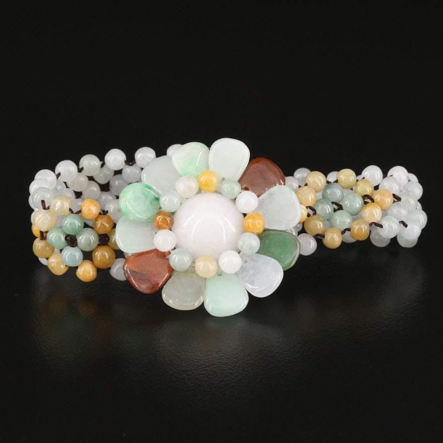 Jadeite Floral Woven Bracelet