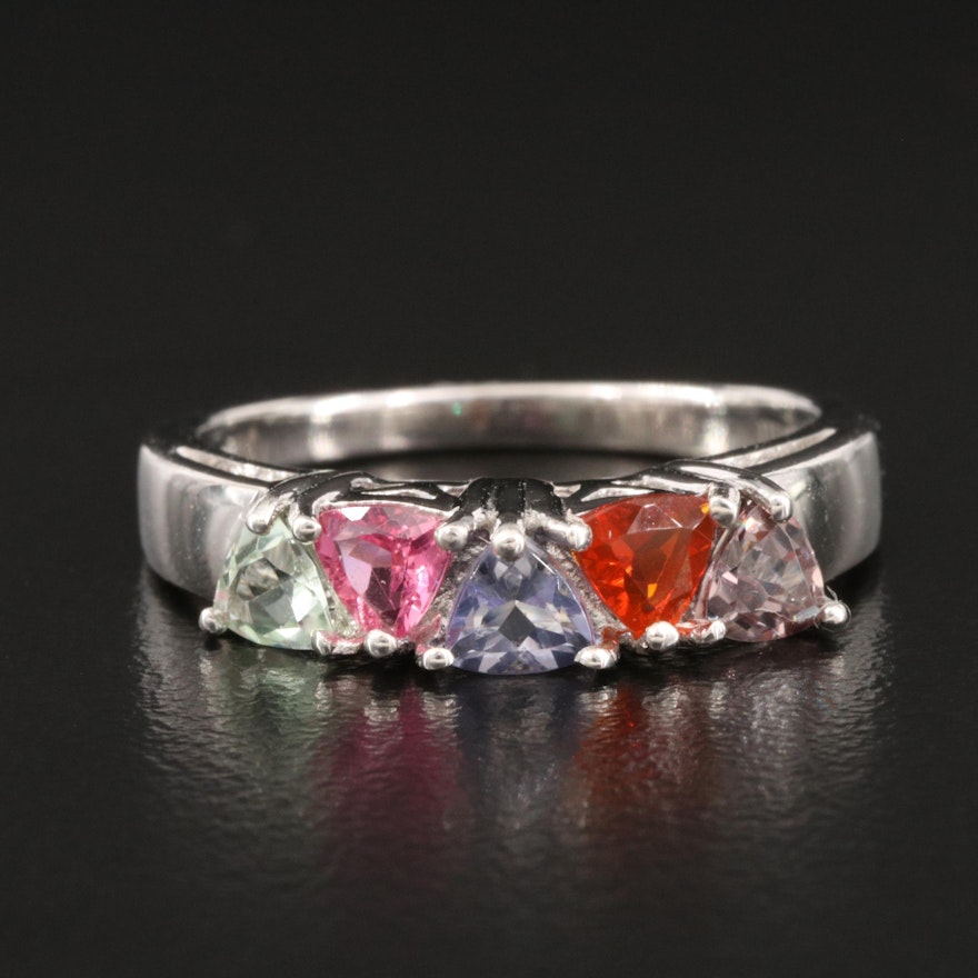 Sterling Silver Tourmaline, Fire Opal and Tanzanite Ring