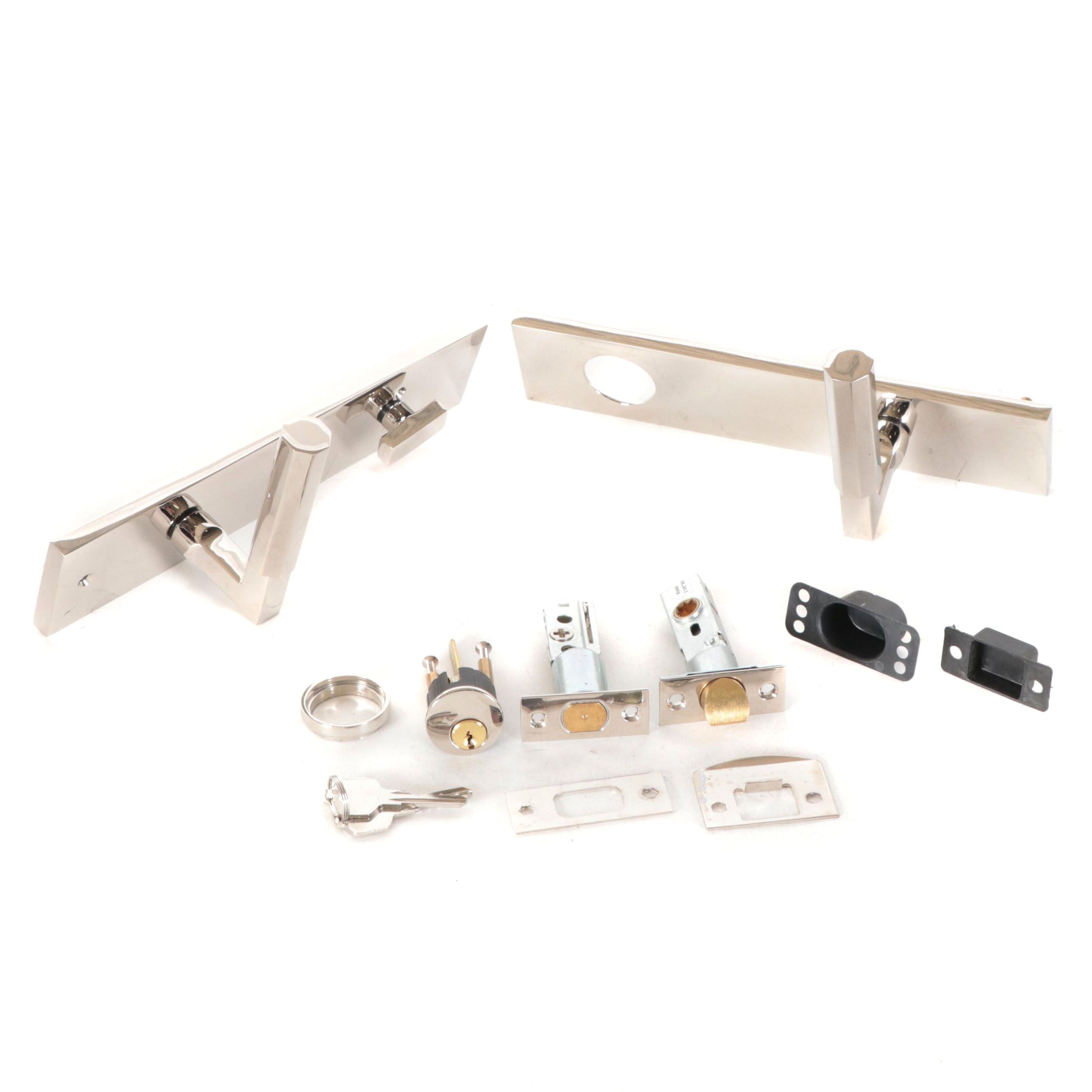 Brass Geometric Right Hand Lever Entrance Door Set in Polished Nickel Finish