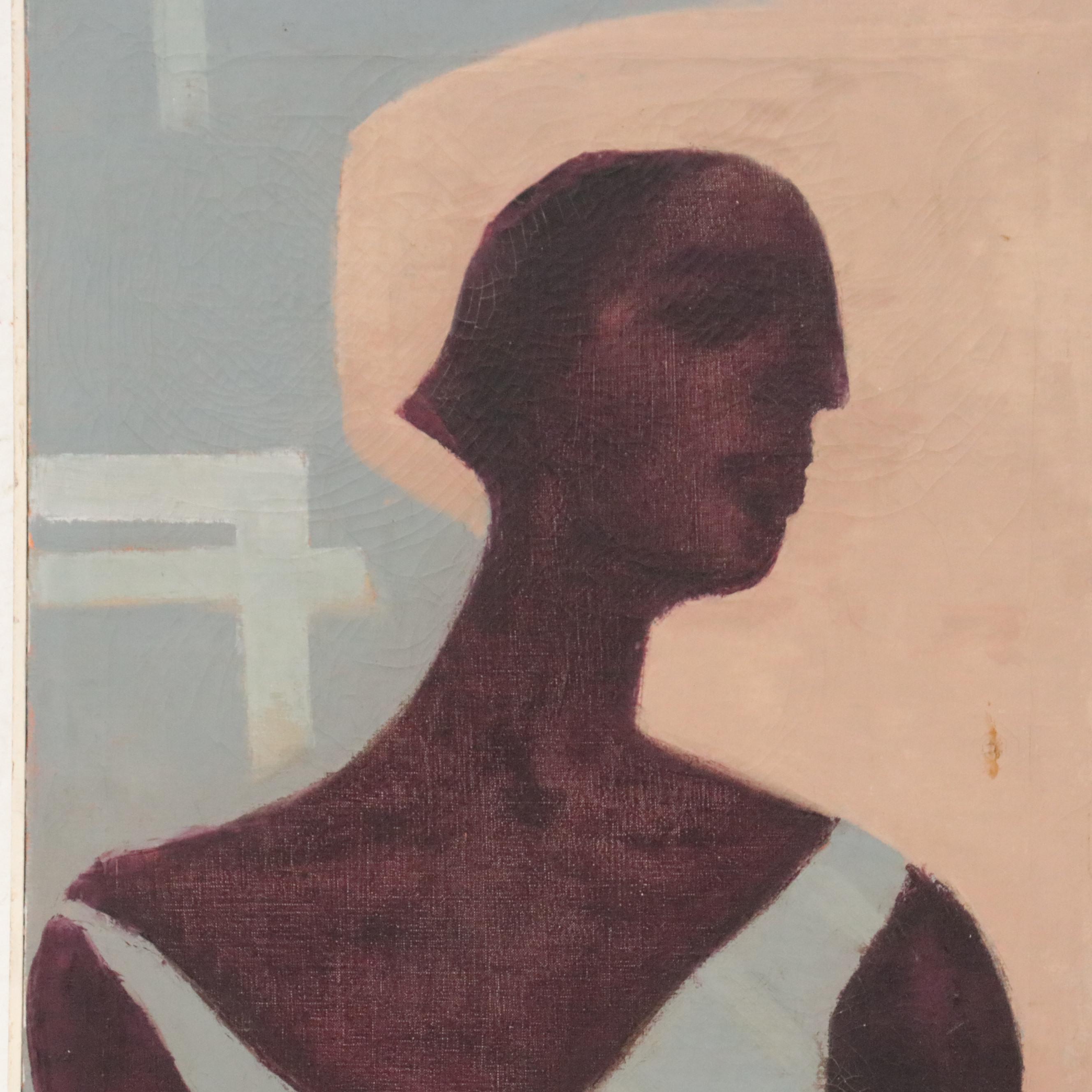 Ella Stewart-Clayburn Modernist Portrait Oil Painting, Mid-20th Century